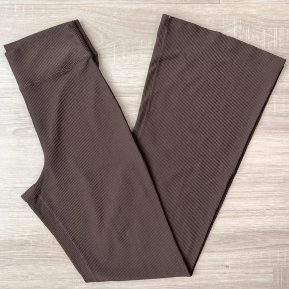 Brown Flare Leggings High Rise Ribbed Yoga Pants Bootcut Activewear M/L - Picture 6 of 6